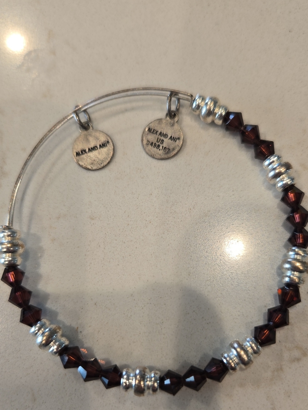 Alex and Ani Deep Garnet and Silver Beaded Expandable Bracelet